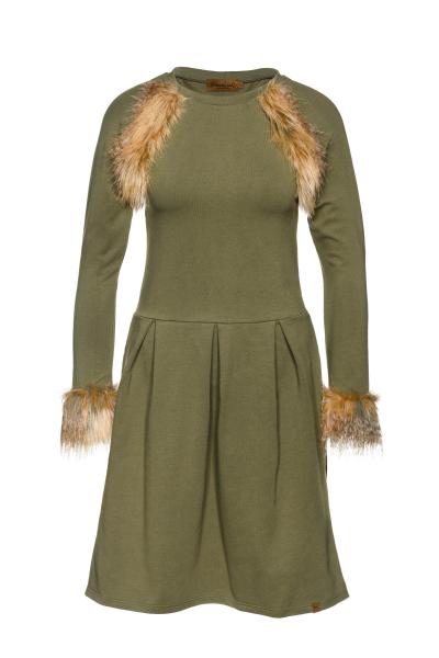 Kleid "Wolf" grün mit Felleinsatz / fake fur / Jägerinkleid